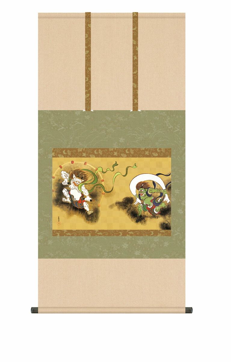 10年保証 掛け軸 名画複製画 風神雷神図 尾形光琳 尺5 桐箱付き