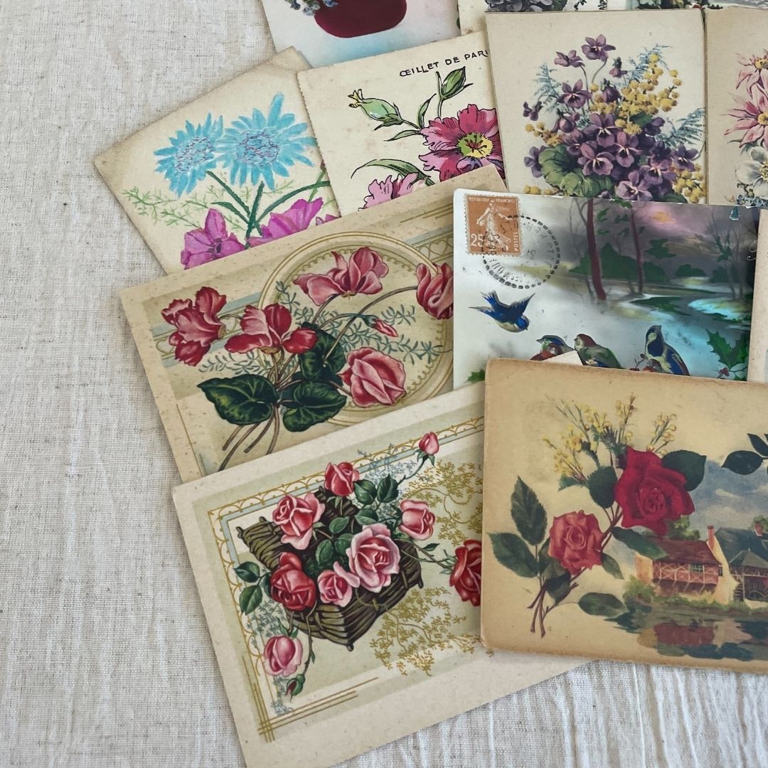フランス直輸入 アンティーク ポストカード 花のカード 薔薇