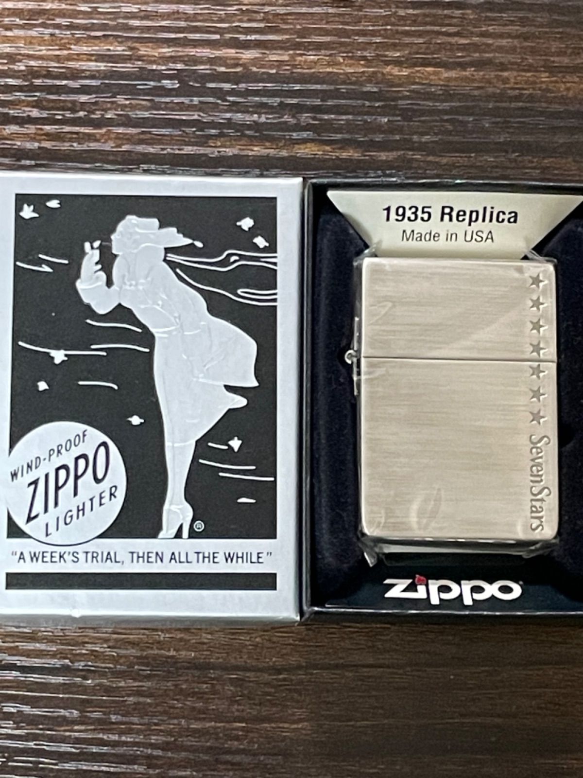 zippo セブンスター 1935レプリカ 限定品 Seven Stars 2012年製 七連星 前面刻印 外ヒンジ 特殊加工品 懸賞当選品  デットストック シルバーインナー 同年代 2012年製 ケース 保証書 - メルカリ