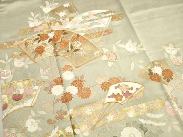 平和屋着物□豪華色留袖 駒刺繍 扇面花文 金彩 正絹 逸品