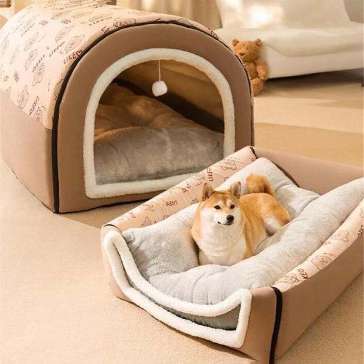 ドーム型 犬猫用ベッド ペットハウス ペットベッド 犬の巣 2WAY 柔らか 通年用 保温 寝具 取り外して 洗える クッション付き 防水 滑り止め