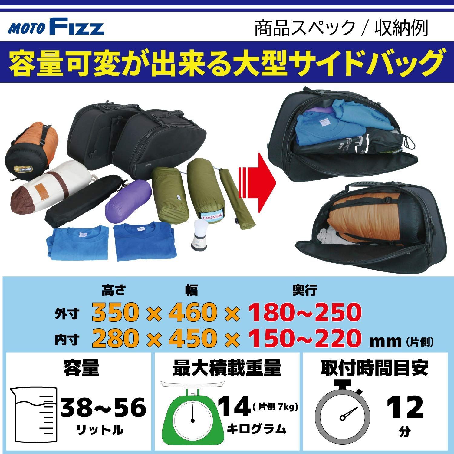 新品 マルチフィットサイドバッグL モトフィズ(MOTOFIZZ) ブラック 