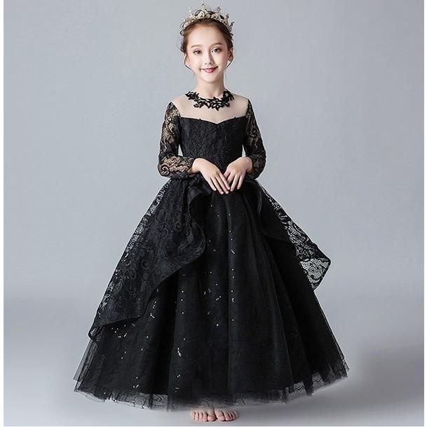 コスプレ 衣装 キッズドレス ハロウィン 魔女 悪魔 ウィッチ 女の子 ワンピース 長袖 透け感 ロング丈 コスチューム パーティー