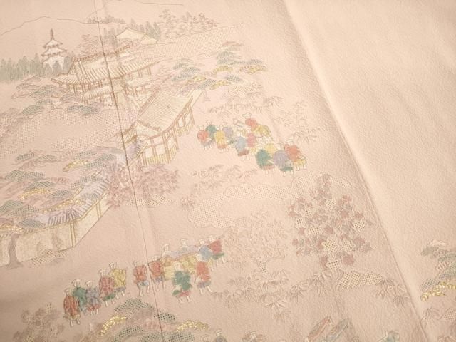 平和屋着物▽訪問着 単衣 総刺繍 人物文 金糸 正絹 逸品 AAAW7711fy