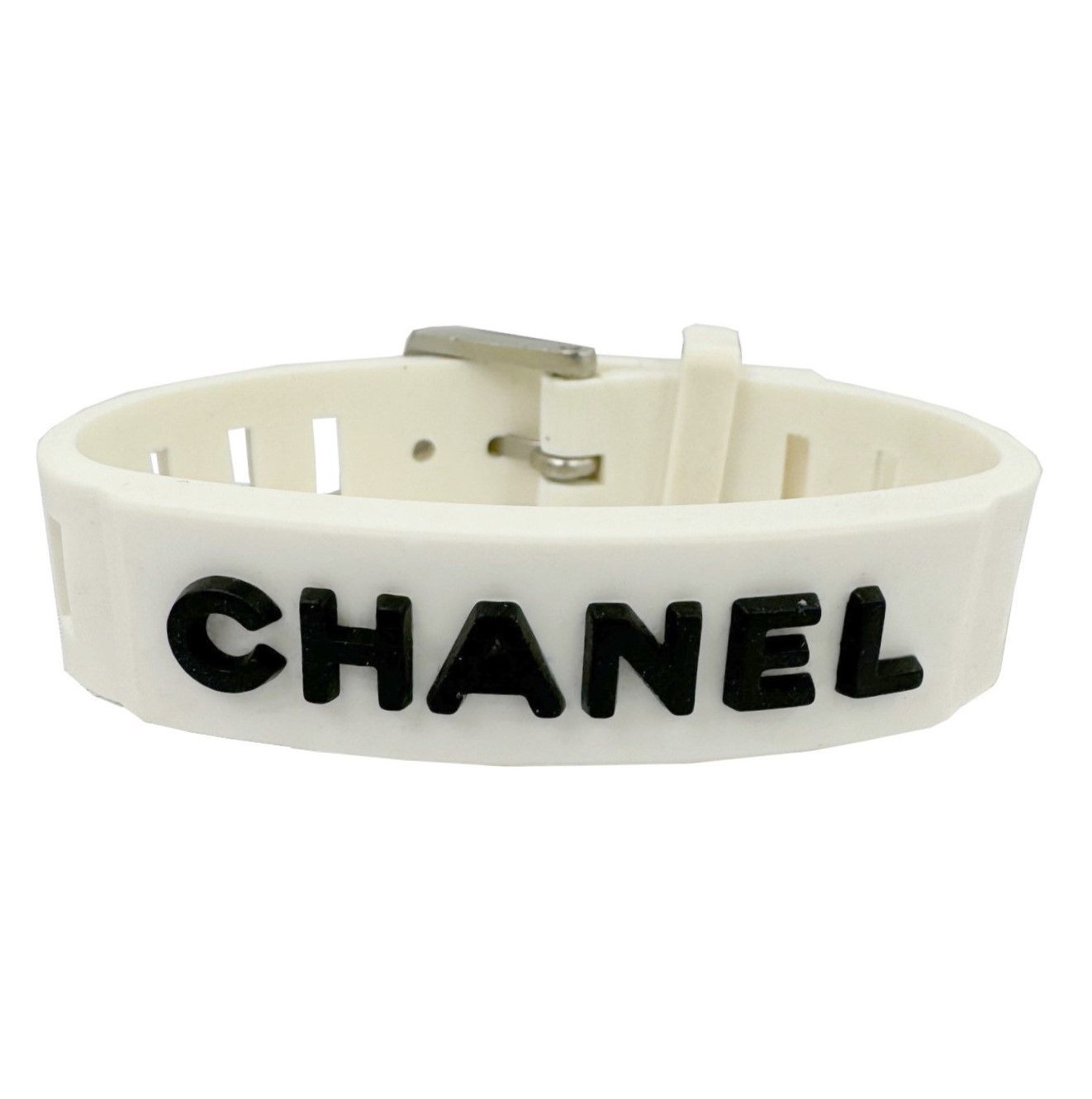 CHANEL シャネル　ラバーブレスレット　ホワイト シャネル CHANEL ラバー ロゴ ブレスレット バンド 99P ホワイト