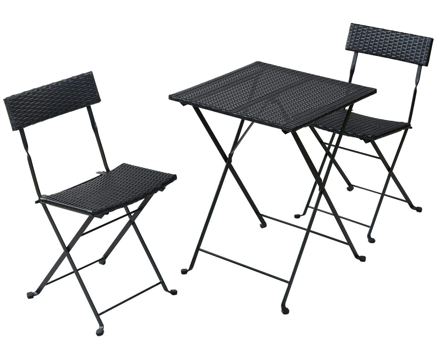 ガーデンマスター 折りたたみラタン調ガーデンテーブル-チェア3点セット テーブル×1 チェア×2 お庭 ベランダ テラス バルコニー ダークブラウン NWF-3