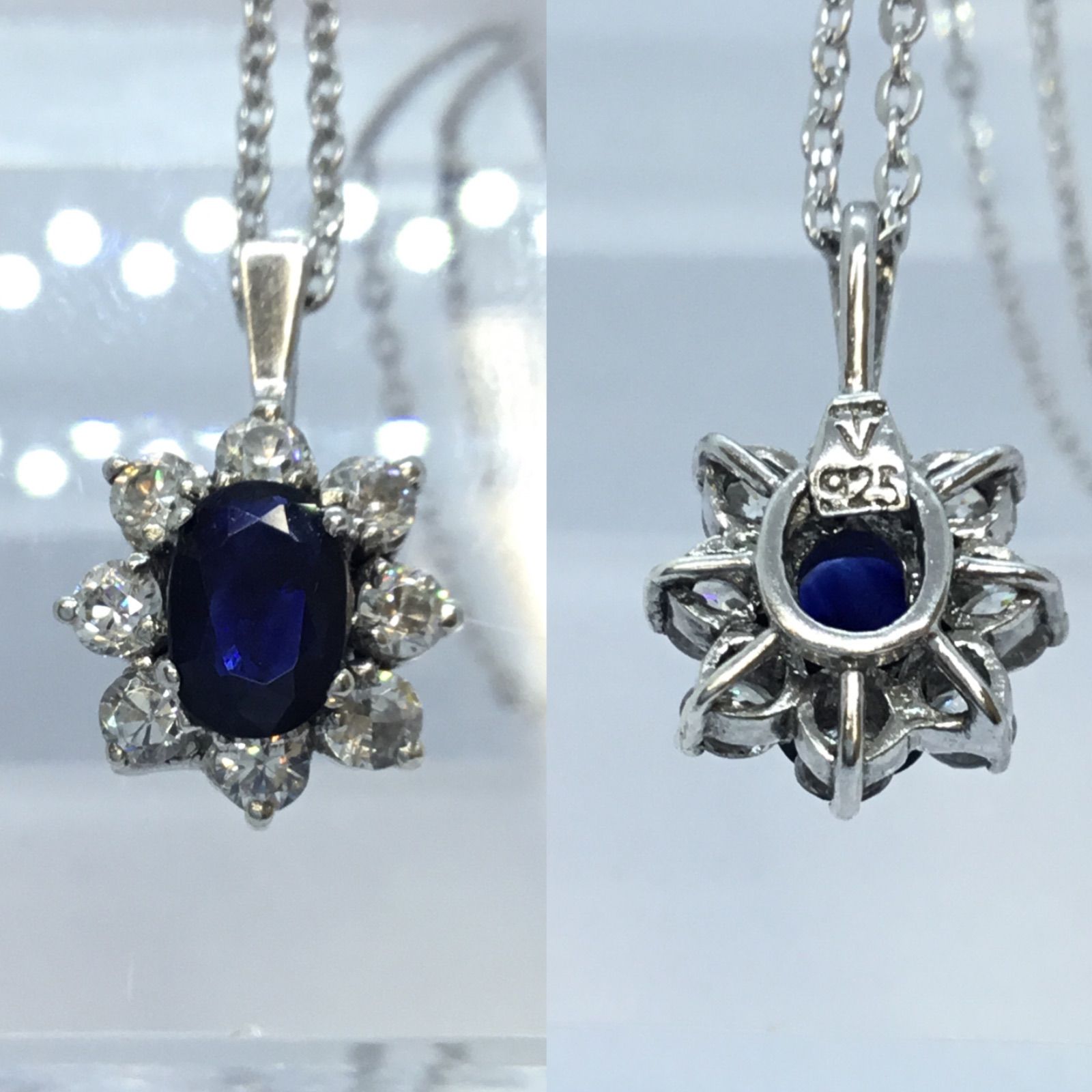 ◇美品༶✱༶〜 サファイア ペンダントトップ シルバーネックレス ／ 青 