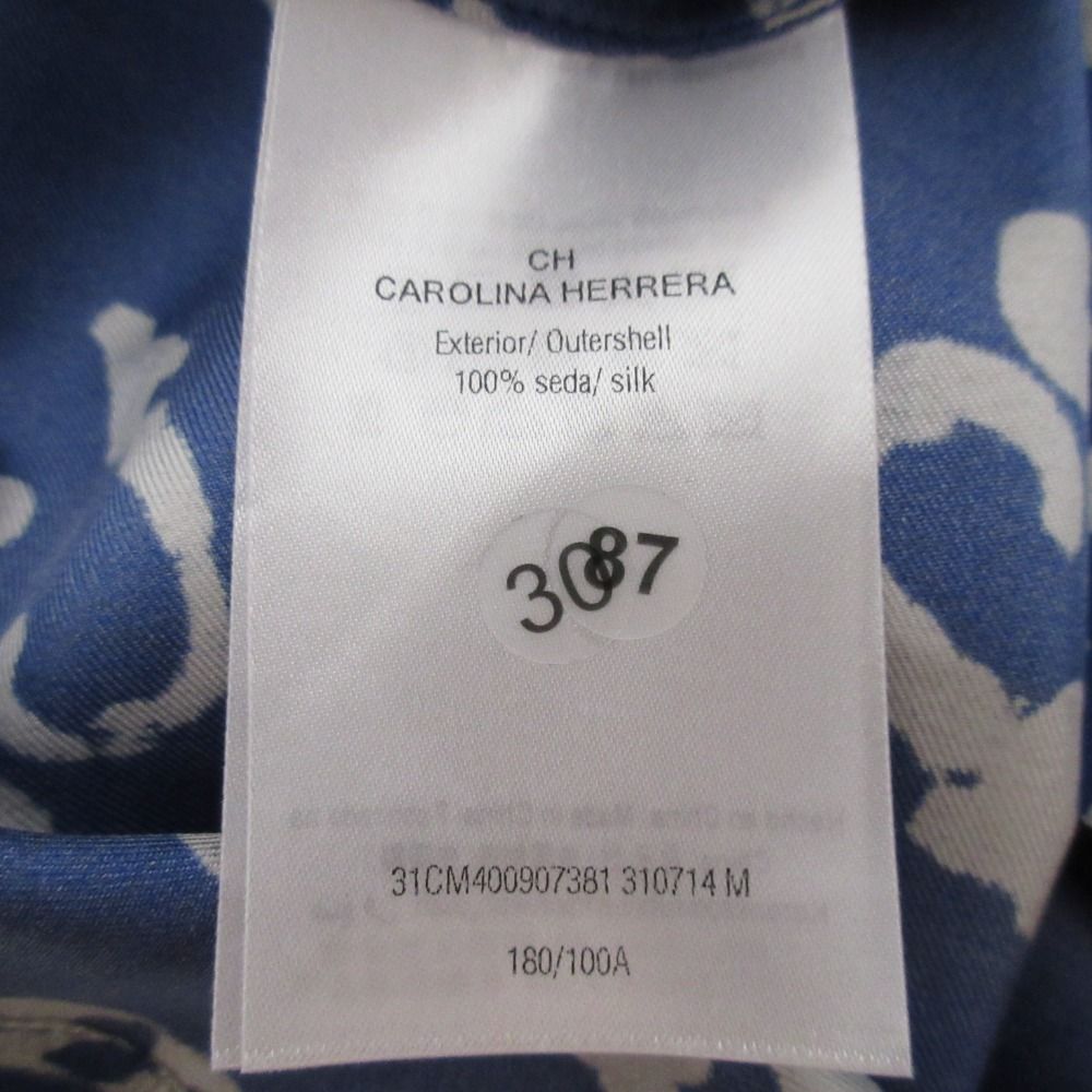 美品 CAROLINA HERRERA キャロライナ ヘレラ シルクブルゾン ジャケット サイズM ブルー ホワイト レディース 古着 中古 USED 美品 CAROLINA HERRERA キャロライナ ヘレラ シルクブルゾン