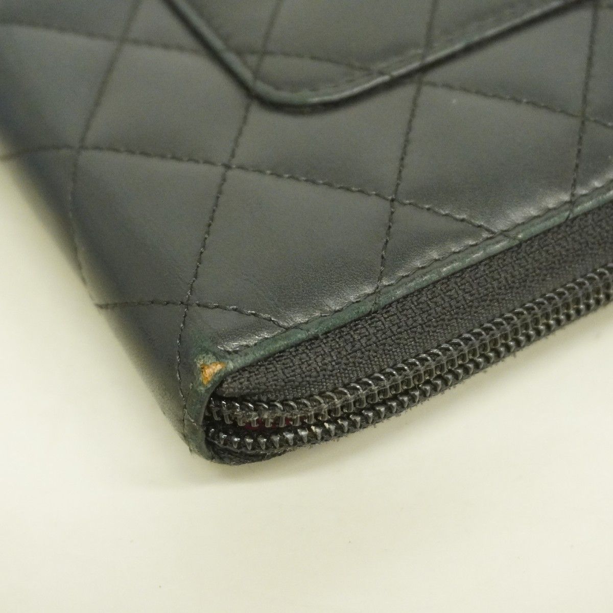 5ge5987】シャネル 長財布 カンボン ラムスキン ブラック シルバー金具  