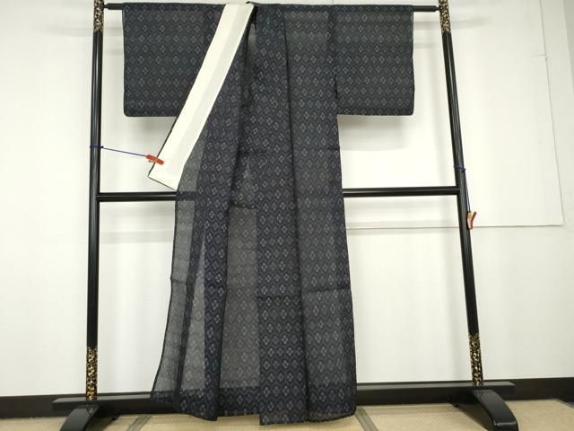 平和屋着物＊夏物 紗紬 藍 亀甲花文 正絹 逸品 AAAV5654cs