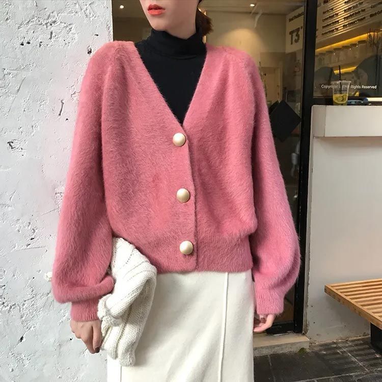 ニットカーディガン レディース コート アウター 秋冬 無地 可愛い Vネック カーディガン ニット コート アウター モコモコ あったか 前開き 防寒 おしゃれ ニットカーディガン レディース コート アウター 秋冬 無地