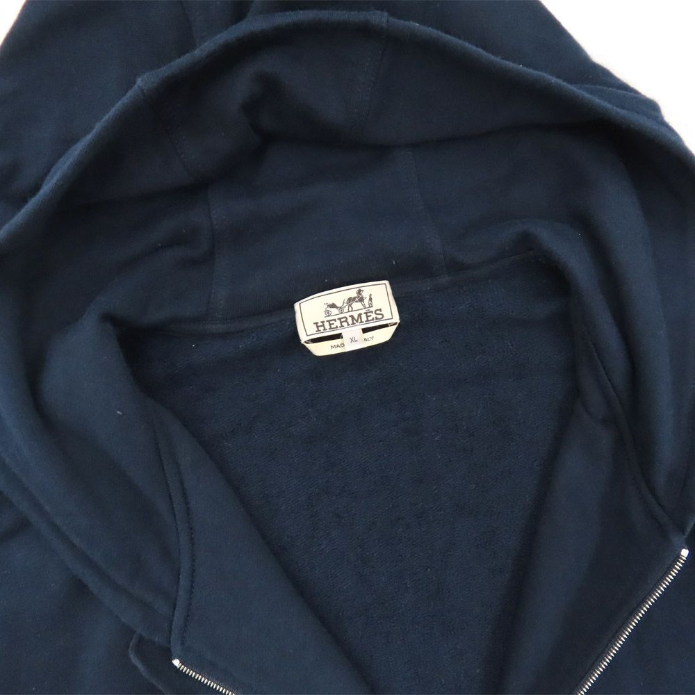 [HERMES]ネイビー ジップアップ パーカー 名古屋】エルメス フーテッド ジップアップ パーカー XL