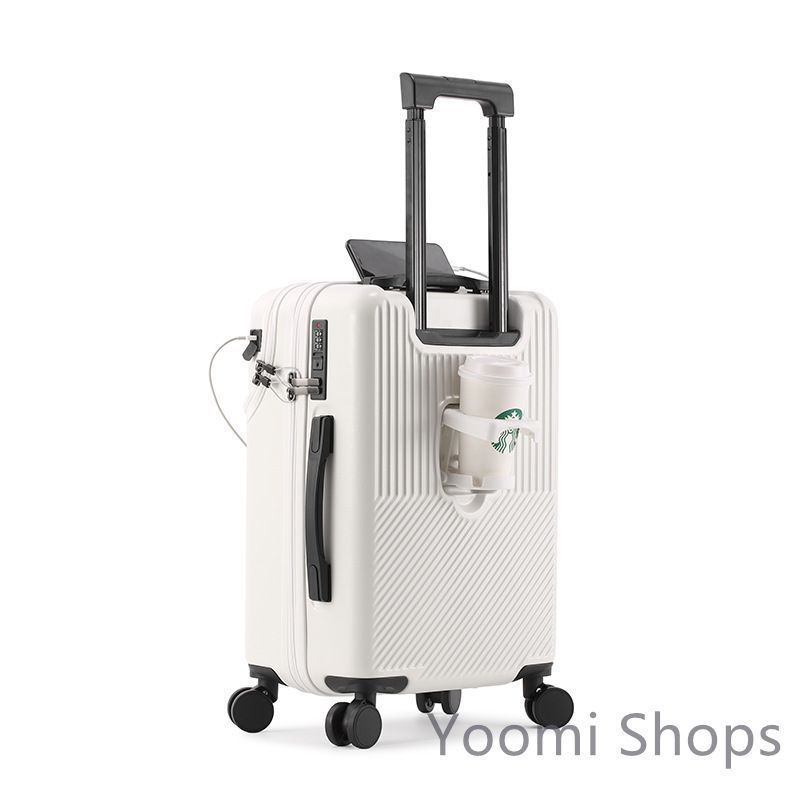 【新品未使用】スーツケース キャリー ケース 20インチ 軽量 USBポート カップホルダー フック搭載 旅行 2泊3日 (ホワイト)ee64