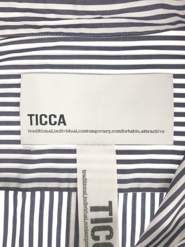 TICCA ティッカ スタンドカラーストライプスクエアビッグシャツ