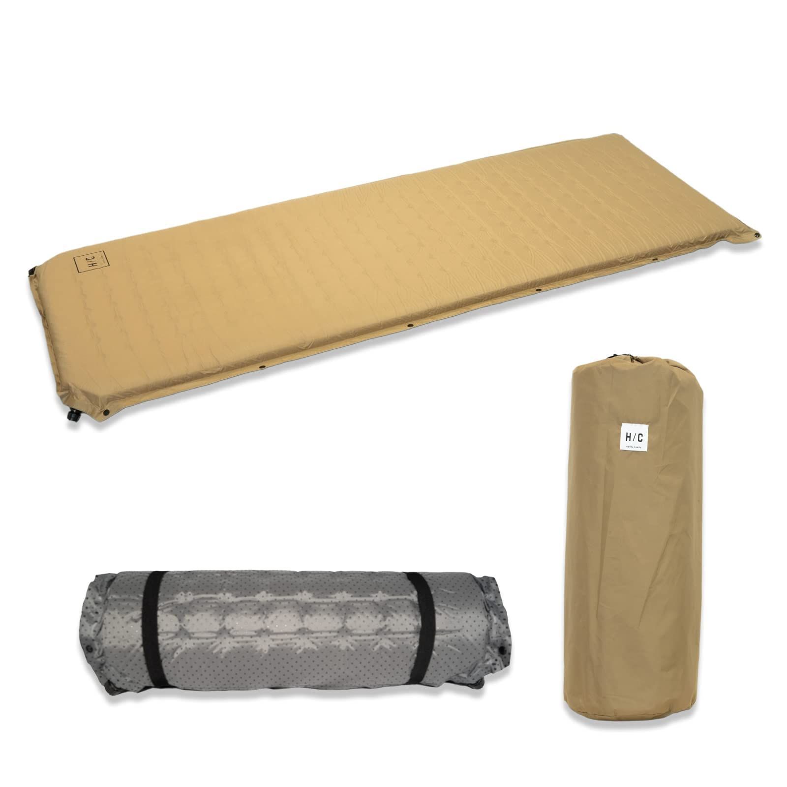 コヨーテタン HOTEL CAMPS インフレータブル キャンプマット 8cm コヨーテタン キャンプマット インフレーターマット 車中泊マット テントマット アウトドアマット 厚手 8cm ウレタンフォーム 自動膨張