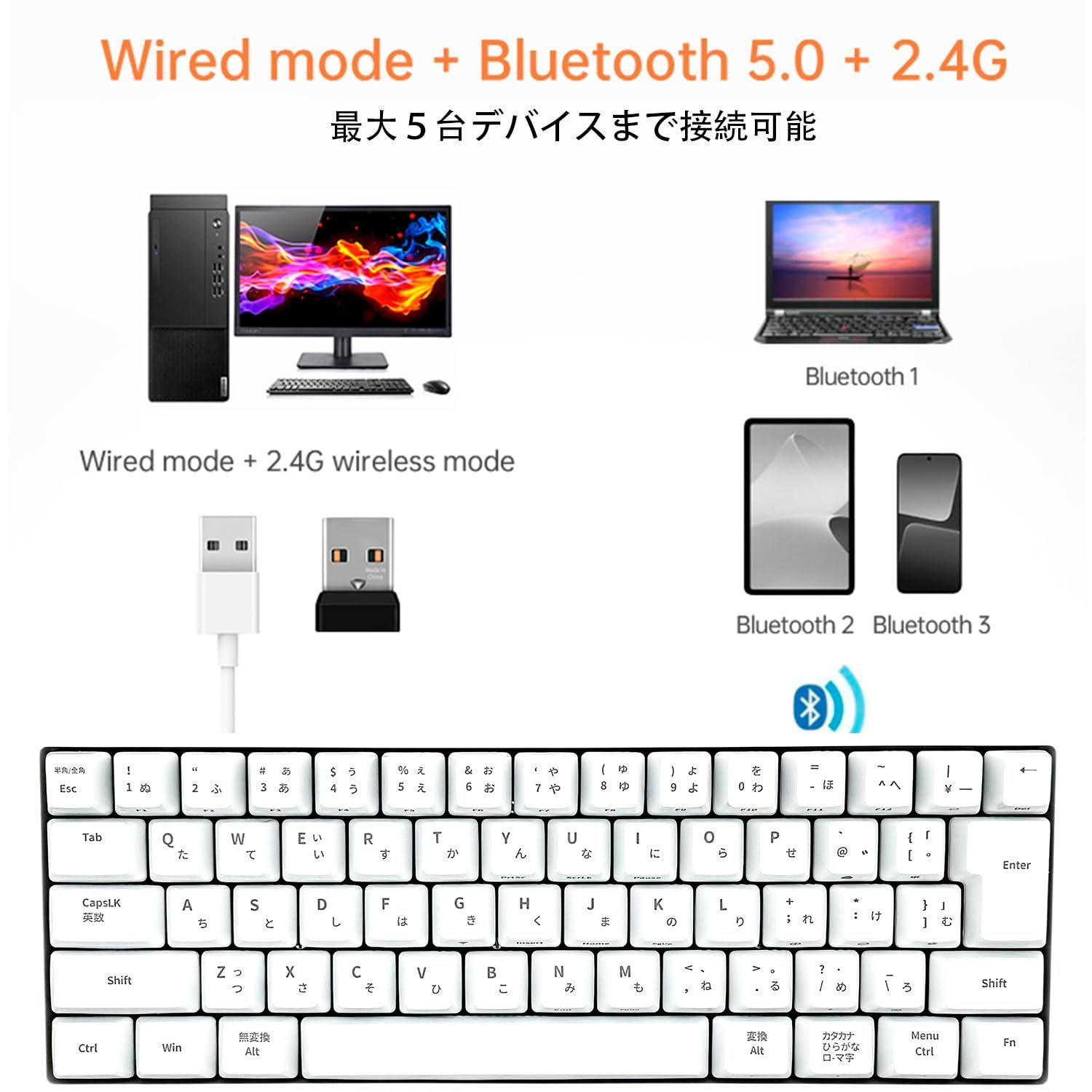 WENRUI 3-way 63 key メカニカルキーボード ワイヤレス Amazon | WENRUI メカニカルキーボード 日本語配列 キーボード