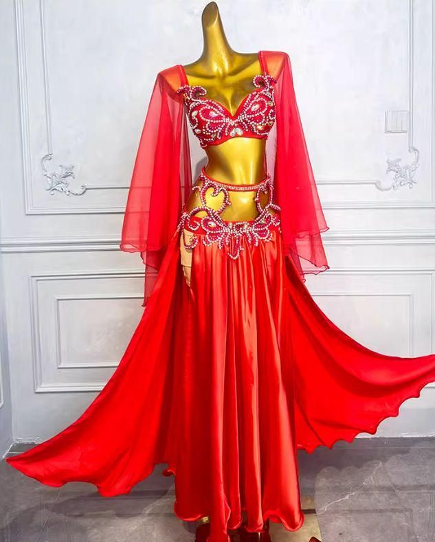 ベリーダンス衣装 ブラベルトスカートセット レッド オーダーメイド ベリーダンス衣装 ブラベルトスカートセット レッド オーダー