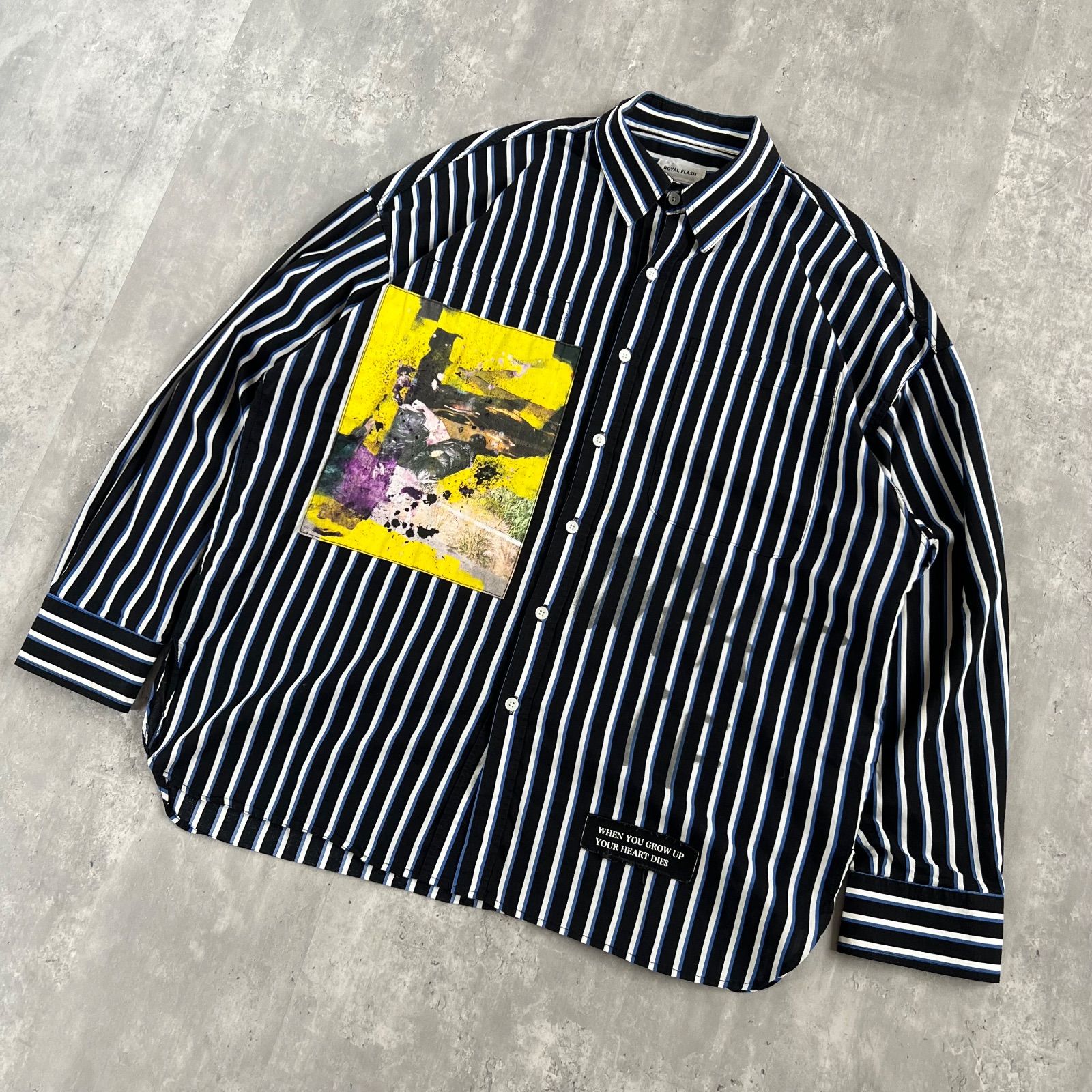 guernika ゲルニカ アートパッチ 落書きデザイン オーバーサイズストライプシャツ Fサイズ 19S-1SHL069-RF