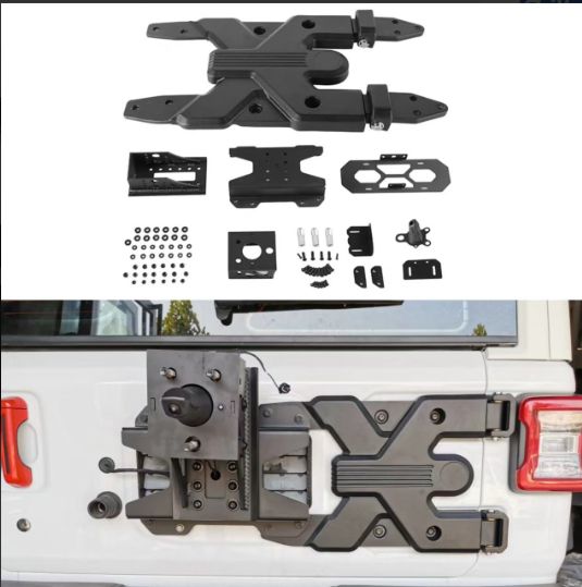 18-23年式JEEP牧馬人JL RR備胎荷葉支架 強化ヒンジセット ブラック 35インチ以下タイヤ対応