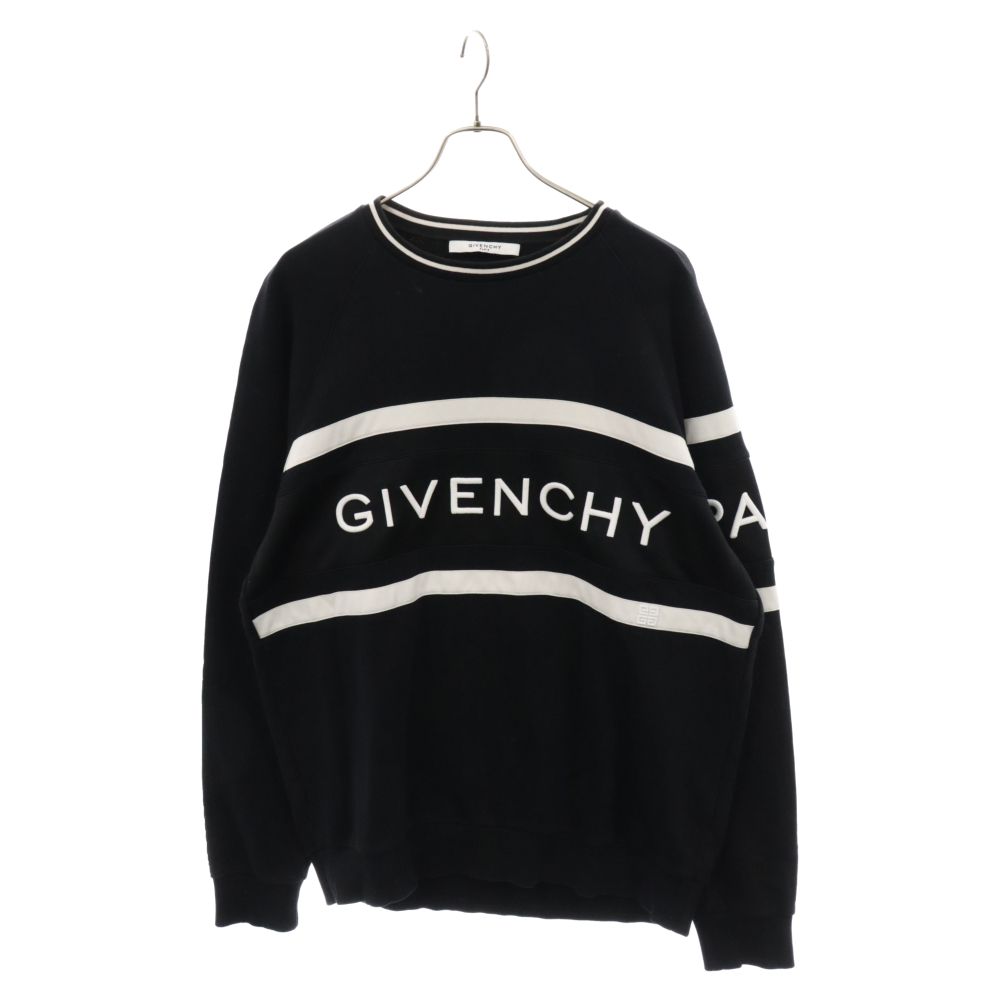 GIVENCHY (ジバンシィ) 19AW Embroidered Striped Loopback フロントロゴ クルーネックスウェットシャツ ブラック BMJ0383Y3P トレーナー