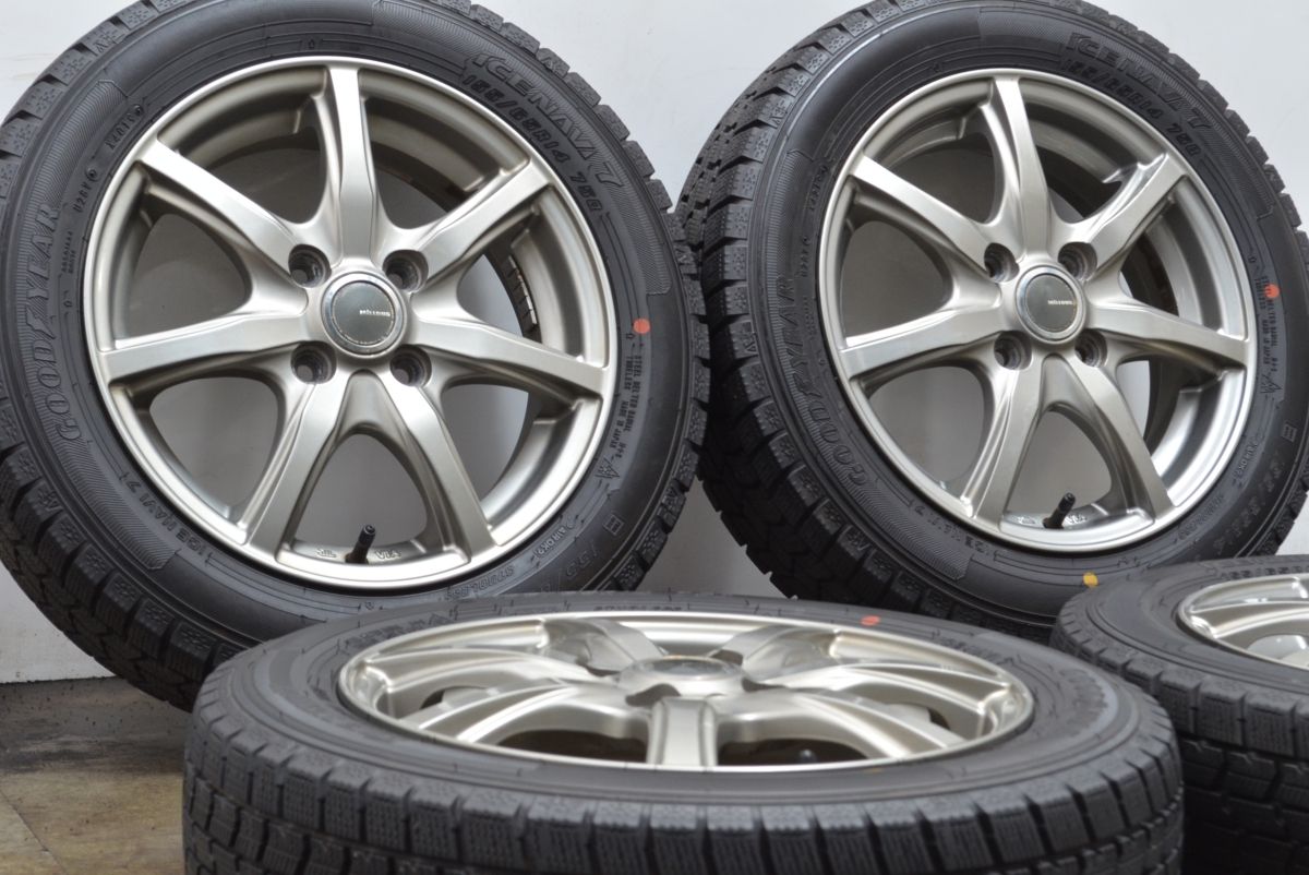 バリ溝 ミルアス 14in 4.5J 45 グッドイヤー アイスナビ7 165 65R14 タンク パッソ ルーミー トール ジャスティ ミラージュ デリカD 2