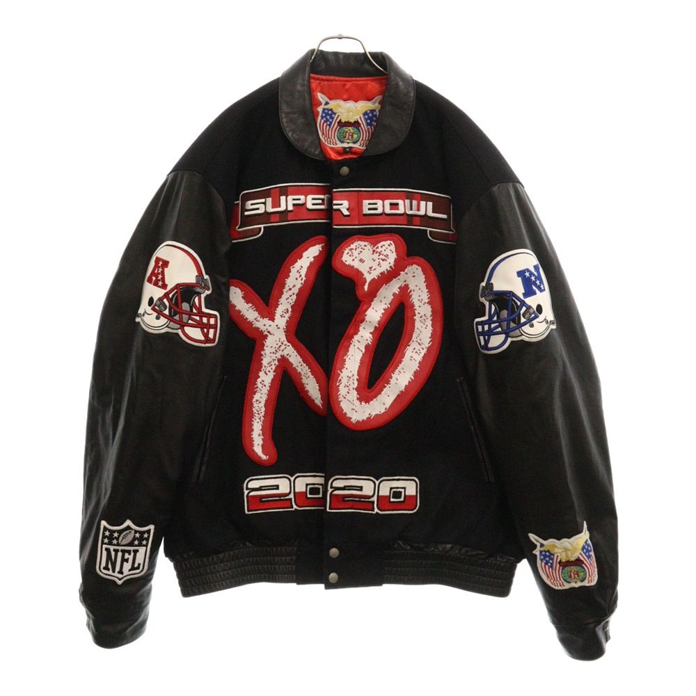 JEFFHAMILTON (ジェフハミルトン) 21SS ×THE Weeknd XO Super BOWL LV Jacket スーパーボウル スタジアムジャケット アームレザーブルゾン ブラック/レッド