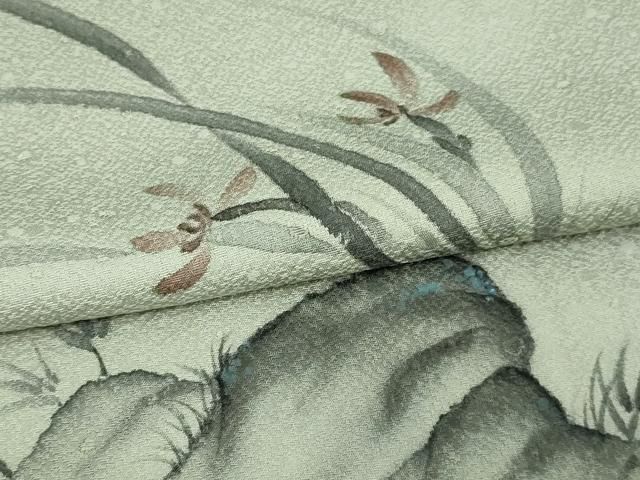 平和屋着物▽訪問着 単衣 総刺繍 草花文 暈し染め 正絹