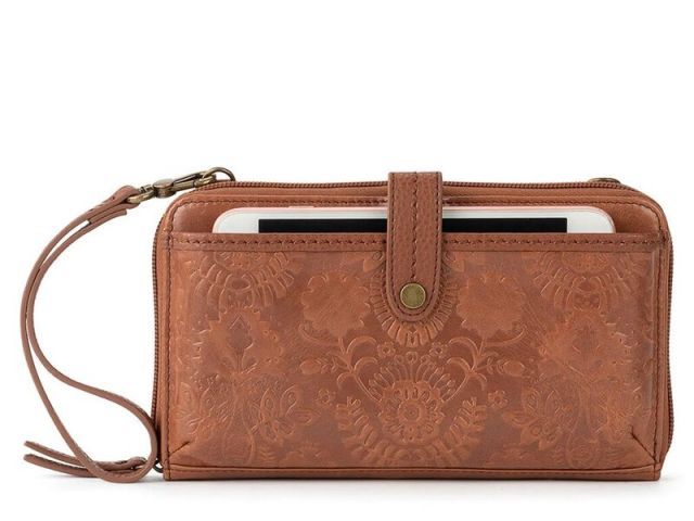 送料無料 ザサック レディース ショルダーバッグ バッグ Iris Smartphone Crossbody Bag Brown Floral Embossed