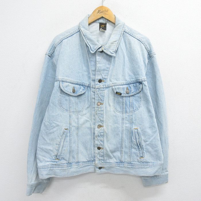 XL/古着 リー Lee 長袖 ジージャン メンズ 80s 大きいサイズ 薄紺 ネイビー デニム 23nov14 中古 アウター Gジャン ジャケット