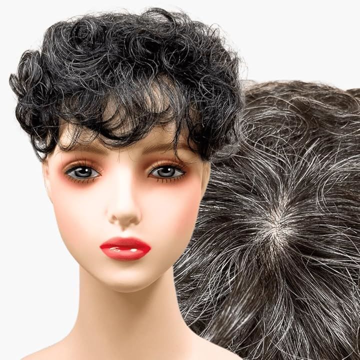 ルスブリラーレ Luce brillare 部分ウィッグ かつら ヘアピース ポイントウィッグ 白髪 グレイヘアー 女性 レディース 人工毛 ショート 前髪 ストレート 前髪ウィッグ O型つむじ 白2黒8人毛mix グレイヘアーパーマ