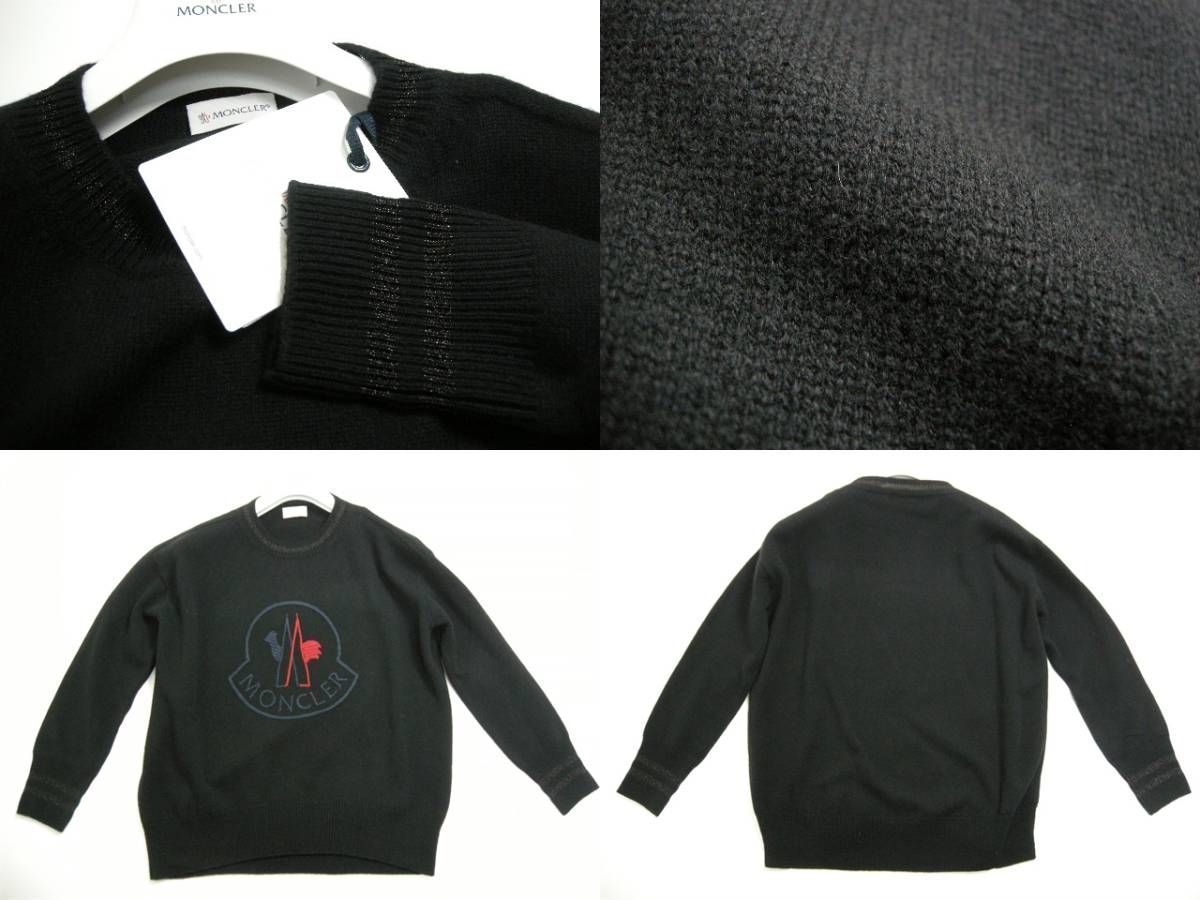 サイズXS■新品■モンクレール ロゴ刺繍カシミヤニットセーター ブラック レディース