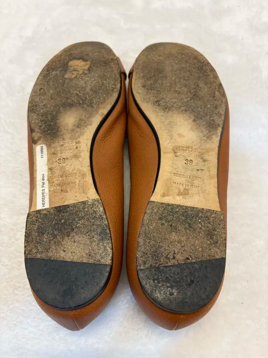 HERMES エルメス ブラウン フラットシューズ バックル 装飾 39 250 サイズ 純正 KIN-KAAI_COM