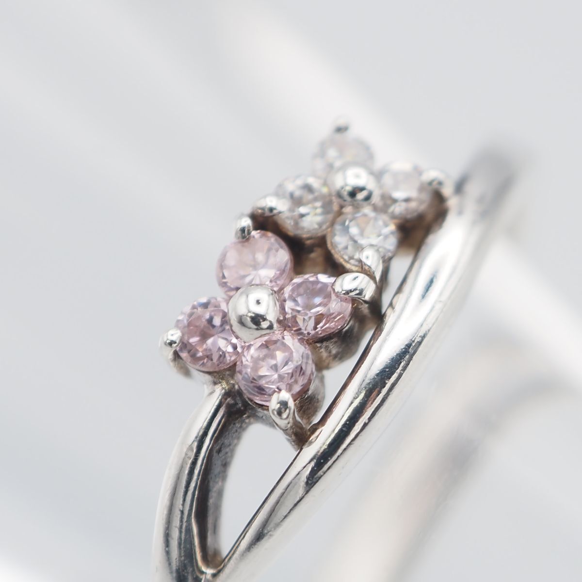 J422 ダイヤモンド風 SILVER刻印 リング ピンク系カラー