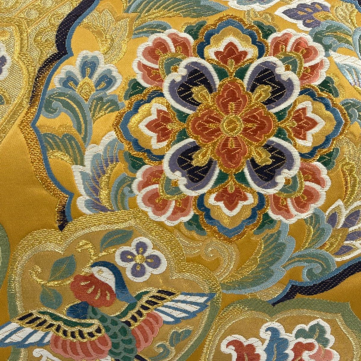 袋帯 美品 秀品 正倉院螺鈿文 花鳥 金糸 箔 金色 六通