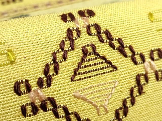 平和屋本店□極上 本場琉球 読谷山花織 紬地 九寸名古屋帯 芥子色地