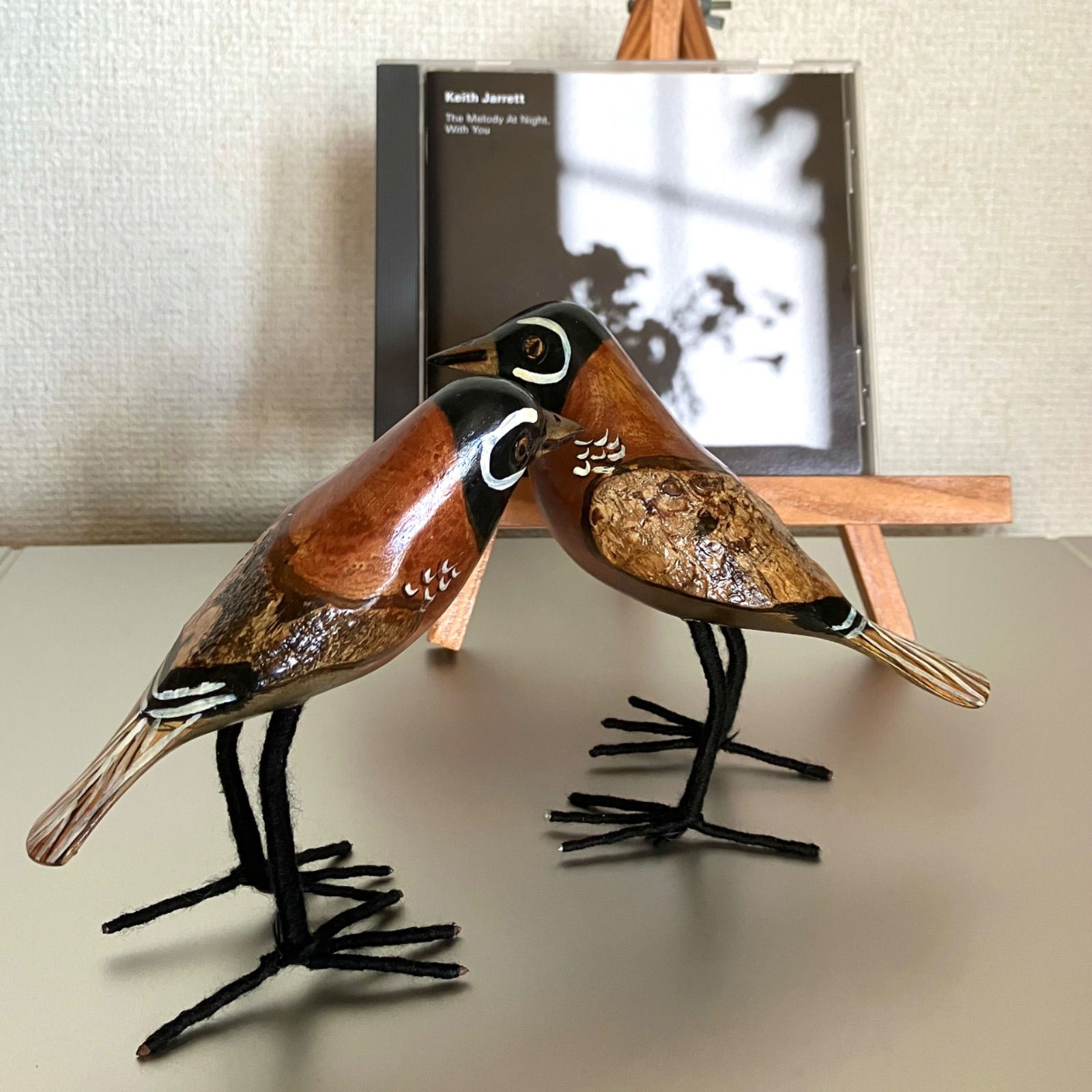 置物 オブジェ 鳥 バード 二羽セット 脚付き ミニ アフリカの鳥