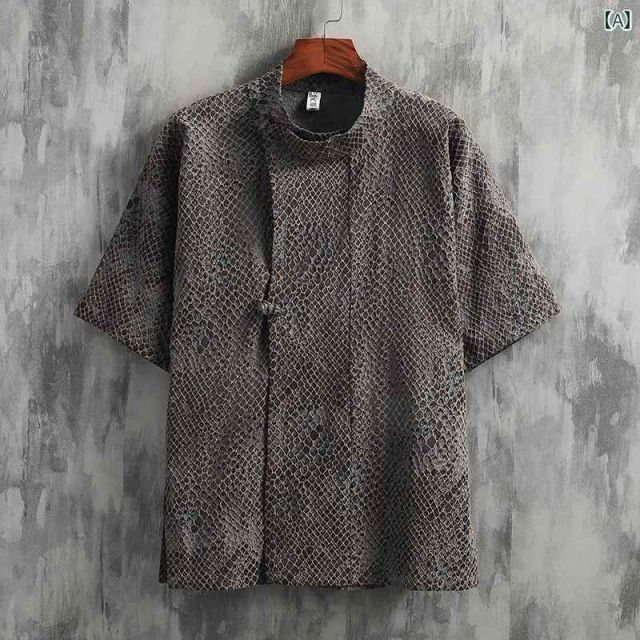 [L ]秋冬 コーデ メンズ  服 シンプル ファッション オシャレ 大人 かっこいい 大きいサイズ ストリート 紳士服  パイソン柄 ジャカード 半袖 シャツ スーツ