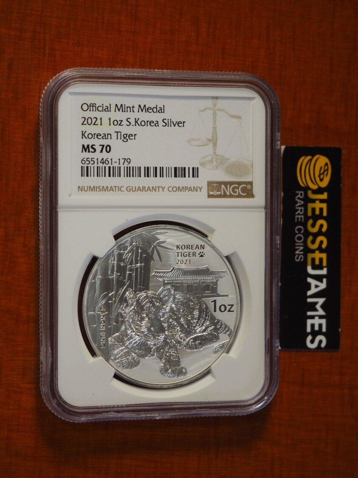 2021 SOUTH KEA SILVER KEAN TIGER NGC MS70 BROWN LABEL 1 OZ .999 FINE