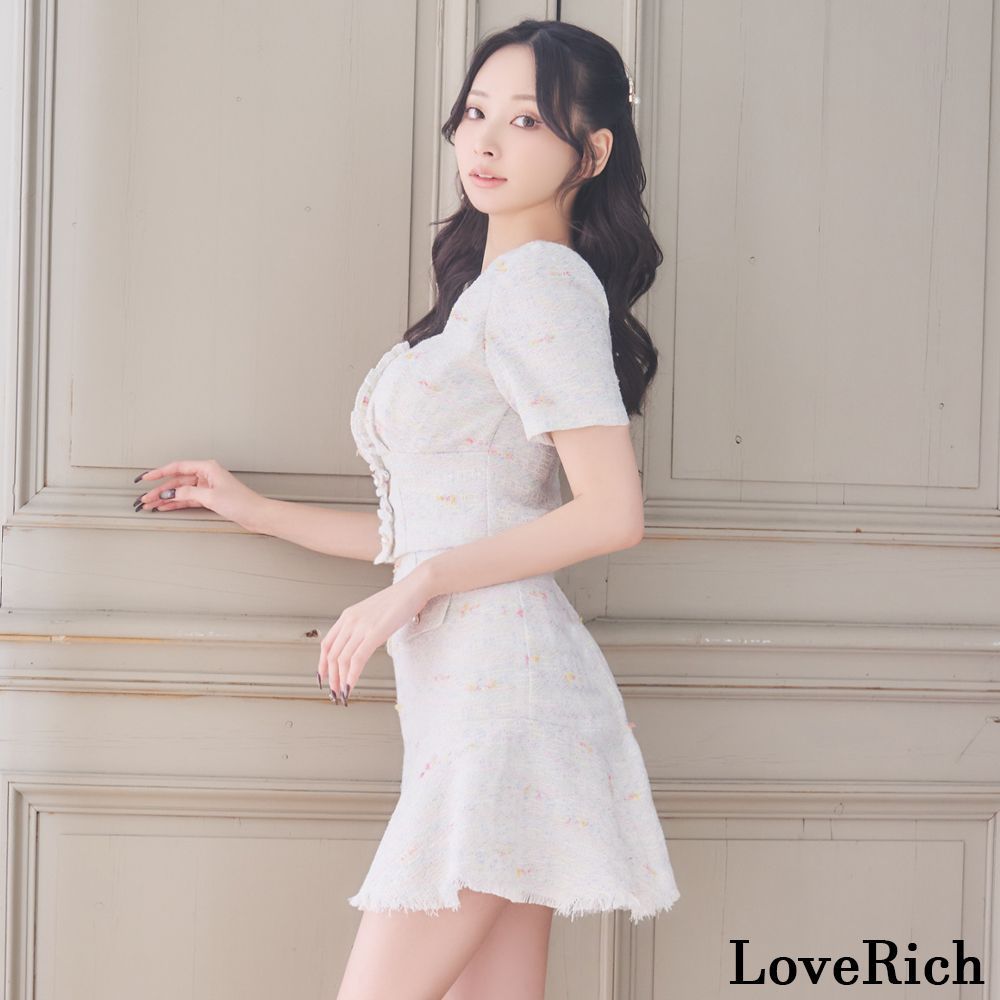 LoveRich ラブリッチ 【SMLサイズ/2カラー】ツイード 半袖 スクエア