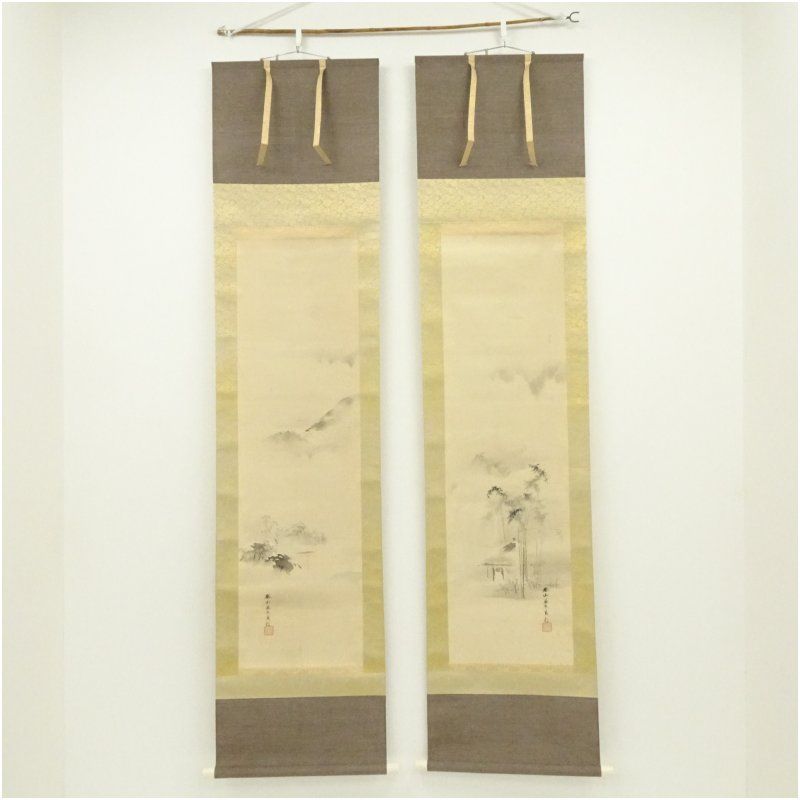 泰山院 藤原貞信 法眼 筆 富士山 双幅 肉筆紙本掛軸 保護箱 掛け軸 床の間 書 おしゃれ 絵画 表具 芸術 茶道 年中掛け インテリア 茶掛 掛物 和室