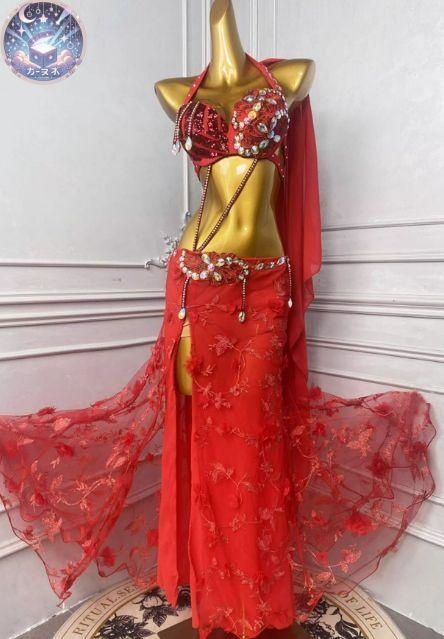 ♥ ベリーダンス オリエンタル衣装 レース レッド ブラスカート オーダーメイド