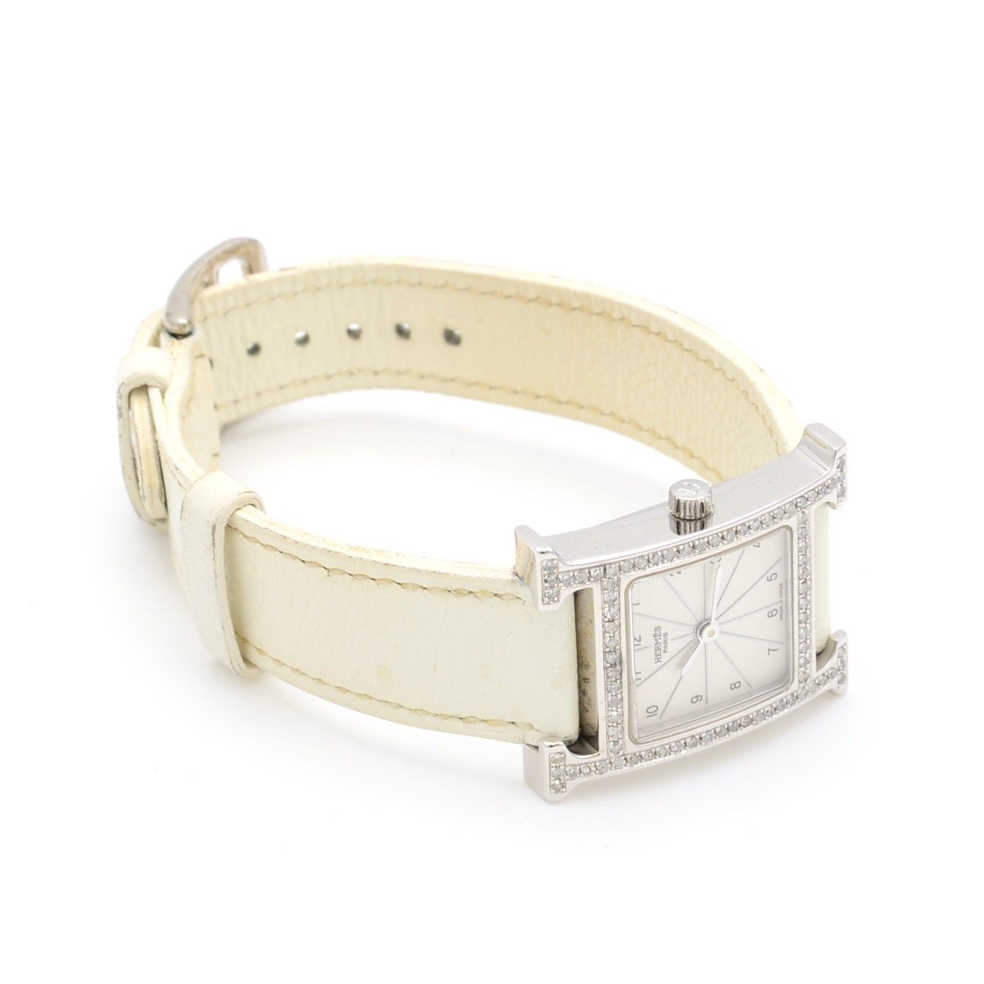 HERMES エルメス Hウォッチ HH1.210 ダイヤベゼル クォーツ QZ SS×革 