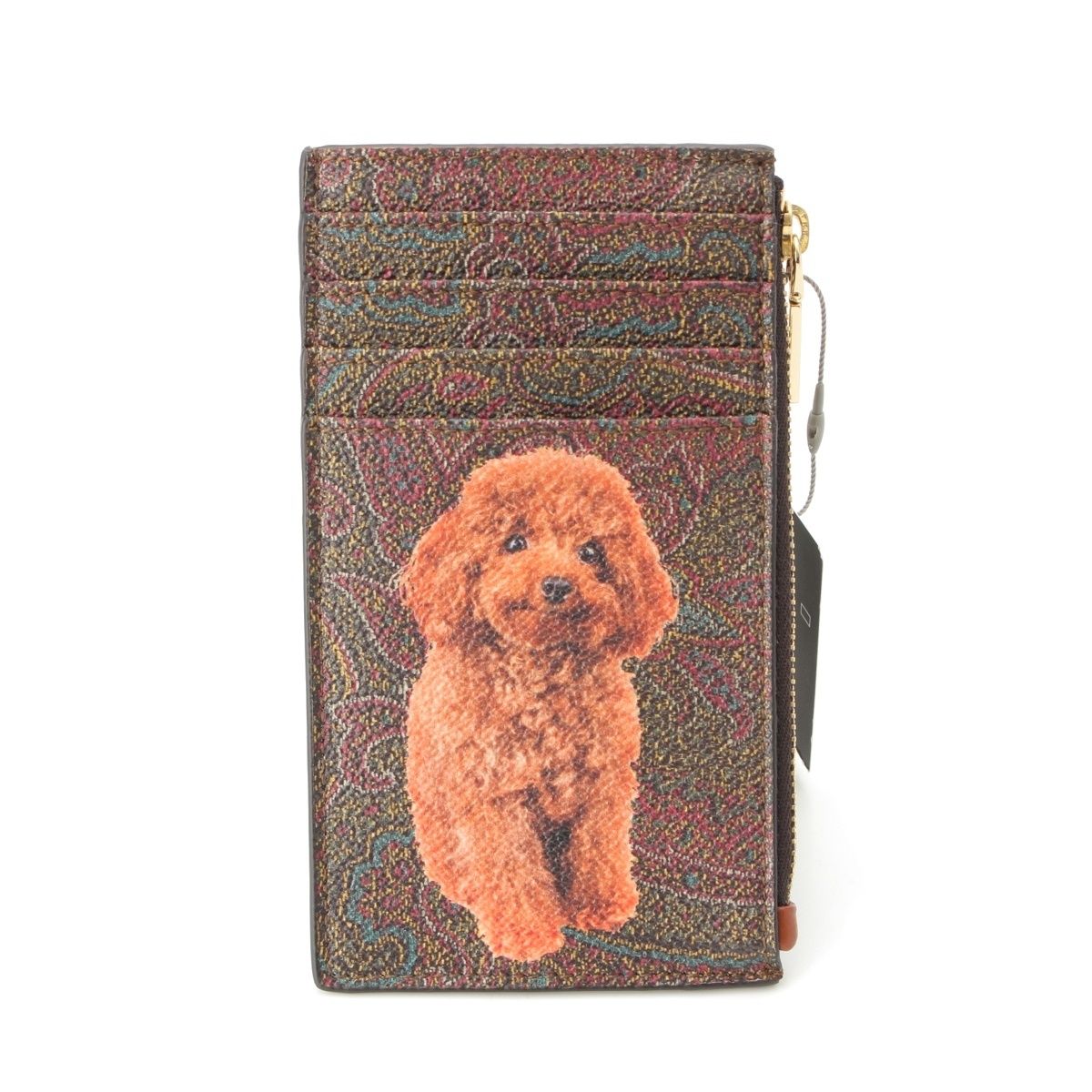 エトロ レザー トイプードル ペイズリー柄 カードケース コインケース ブラウン