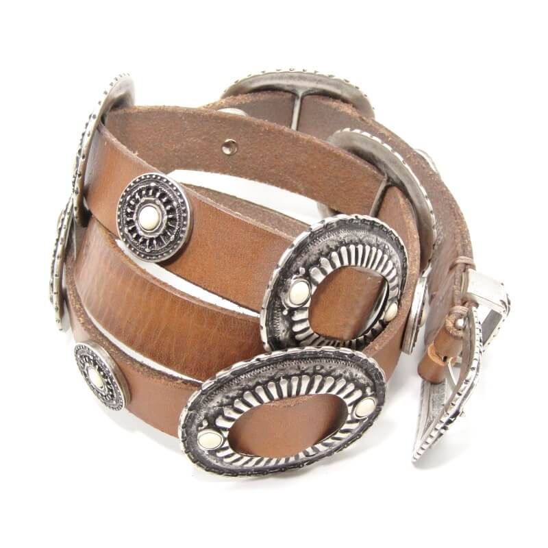 Puntovita プントヴィータ コンチョベルト イタリア製 5穴 13コンチョ レザー メンズ レディース ブラウン 85 28010900