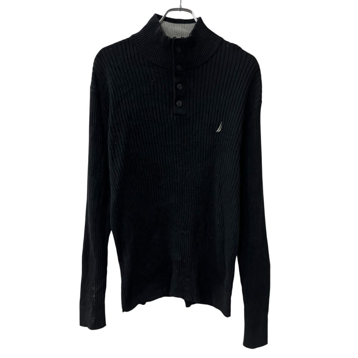 nautica コットンニット セーター XL ブラック ノーティカ ハーフジップ ハーフボタン タートルネック プルオーバー 秋物 a710-5533