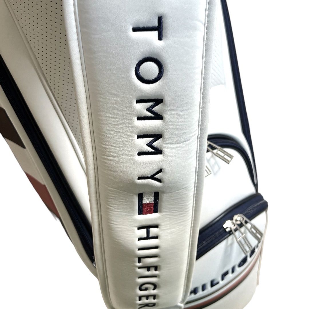 美品 TOMMY HILFIGER GOLF キャディバッグ 9型 6分割口枠 フラッグ カードタイプ ホワイト トリコロール 刺繍 ロゴ 本格 軽量  アスリート オシャレ 合成皮革 PU素材 トミーヒルフィガー トミー ゴルフ ゴルフバック キャディバッグ - メルカリ