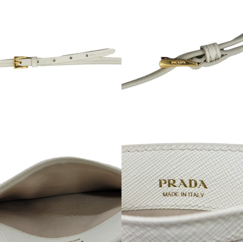 PRADA　プラダ　カードケース　ショルダー　白　1TL406　ストラップ付きカードホルダー　レザー　サフィアーノ　ホワイト　ゴールド　小物