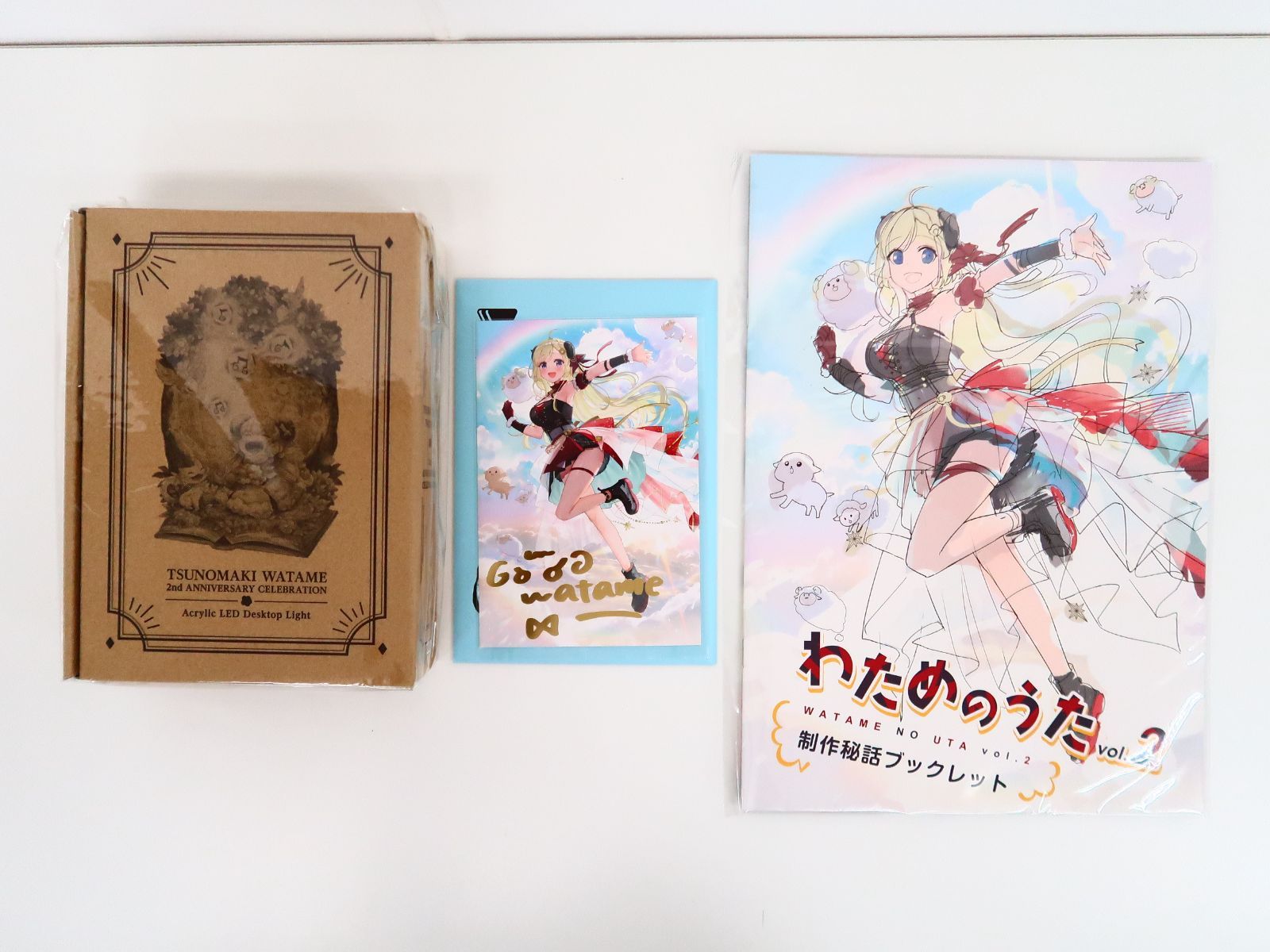 3点セット ホロライブ 角巻わため 活動2周年記念 わためのうたvol.2制作秘話ブックレット/LEDアクリルスタンドライト/ポストカード