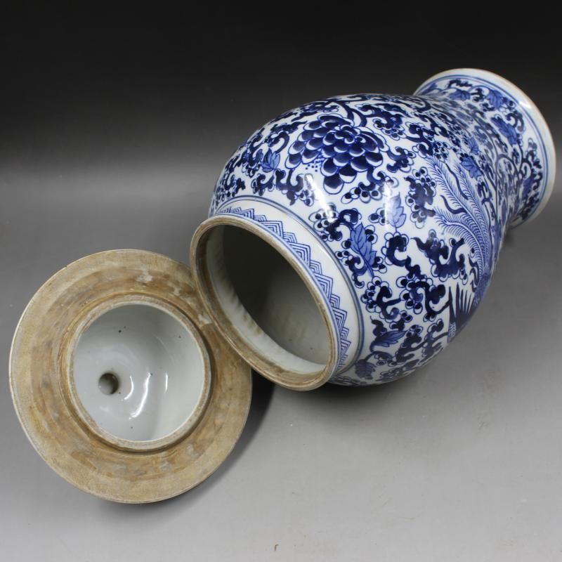 清康煕青花を着て鳳紋将軍缶 景徳鎮 陶磁器 装飾品 現代工芸品 美術品 置物 清康煕青花を着て鳳紋将軍缶 景徳鎮 陶磁器 装飾品 現代工芸品