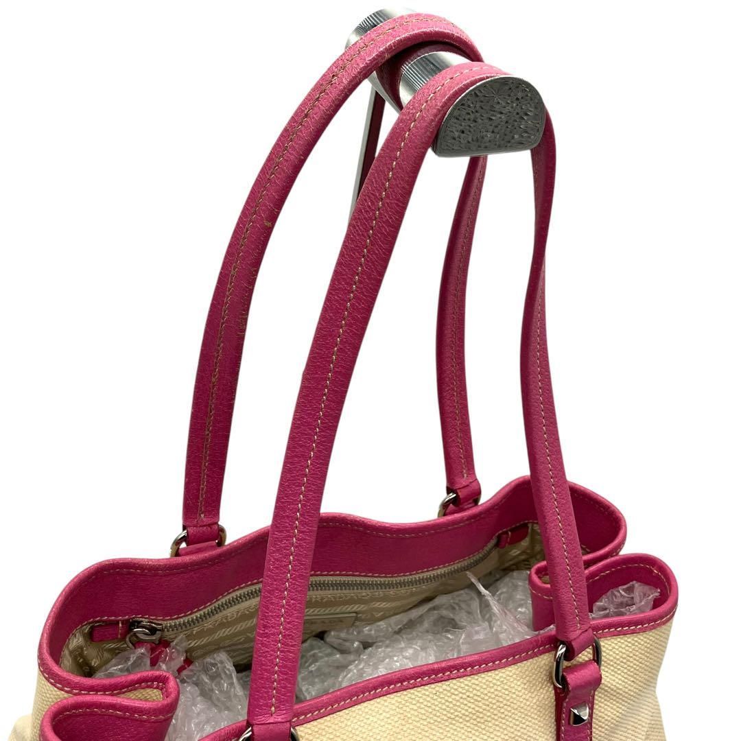 良品 2002 PRADA トートバッグ キャンバス レザー ピンク A4 良品 2002 PRADA トートバッグ キャンバス レザー ピンク A4